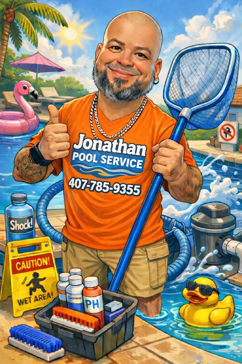 Illustrated portrait of Jonathan Velez, owner of Jonathan Pool Service LLC in Polk County